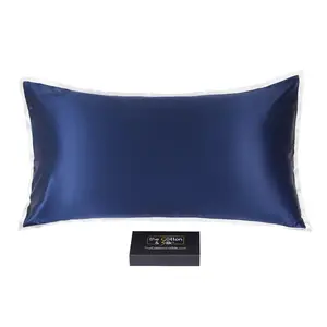 [Outlets] King-size 22 Momme Mulberry Silk Pillow Sham - Navy Blue + Cream