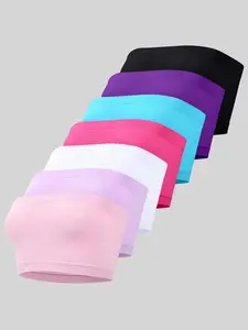 Women's Solid Ruched Wireless Bandeau Bra, Minimalist Breathable Comfortable Seamless Bra, Women's Lingerie for All Seasons, Clothing, Underwear, Wireless Seamless Bras