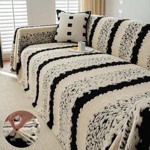 1PC Boho Textured Sofa Couch Covers – Sofa Slipcover Decorative Couch Cover for All Seasons, Pet-Friendly & Machine Washable, Non-Slip Woven Sofa Protector for Living Room, Bedroom, Office or Apartment Use