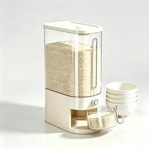Airtight Transparent 22 Lbs Grain Dispenser with Measuring Scoop & Lid, Kitchen Accessories for Dry Food Storage Organization, Pantry Preservation Bucket Gift for Mom