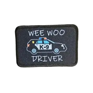 Wee woo driver k9 on door police SUV  2x3 inch removable patch with hook and loop back