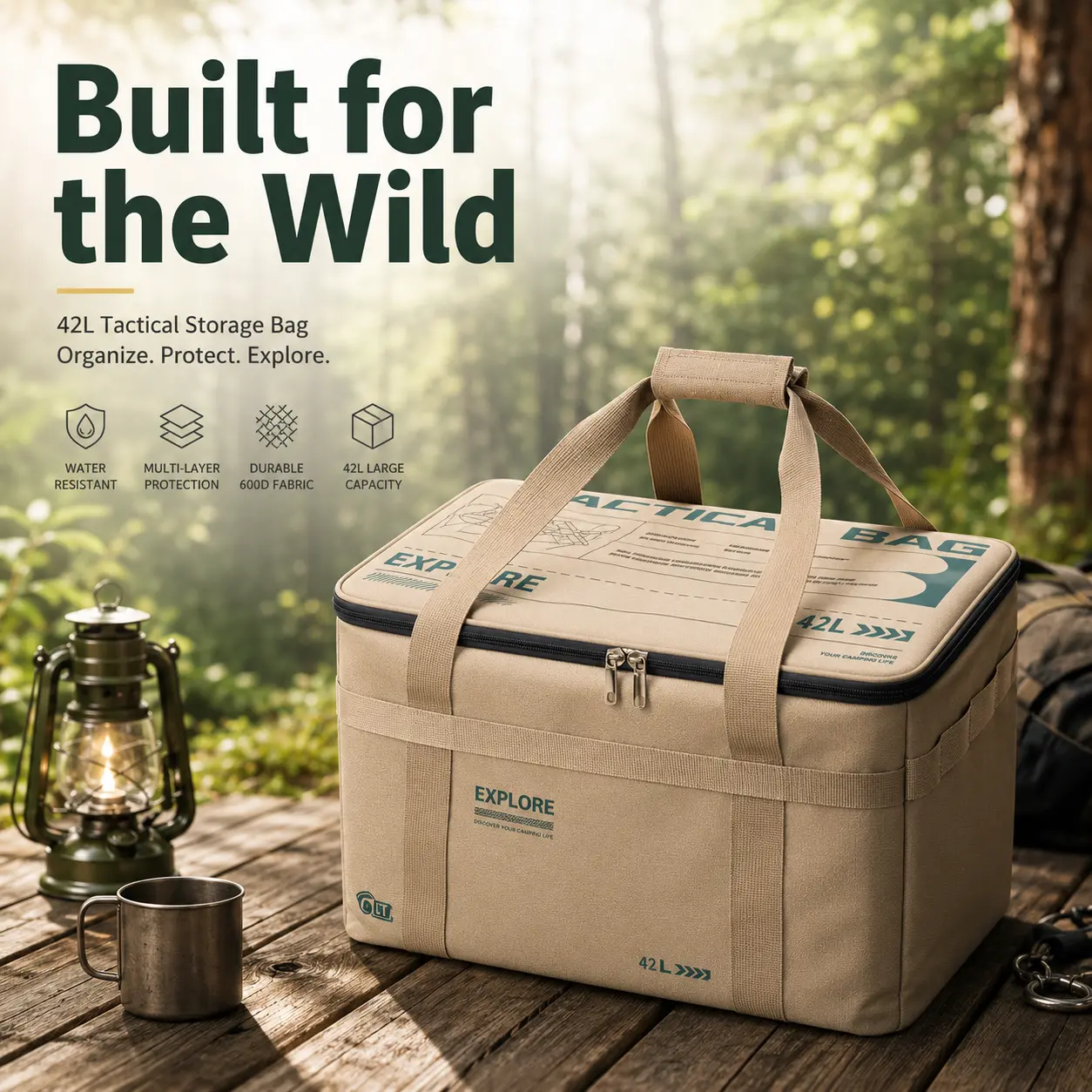 42L Waterproof Oxford Fabric Tactical Storage Bag - Collapsible, Portable, Space-Efficient, Stain-Resistant, Wipe Clean, Smooth Faux Finish, Ideal for Campers, Fishing, Family Picnics (Home Organizer for Home Use)