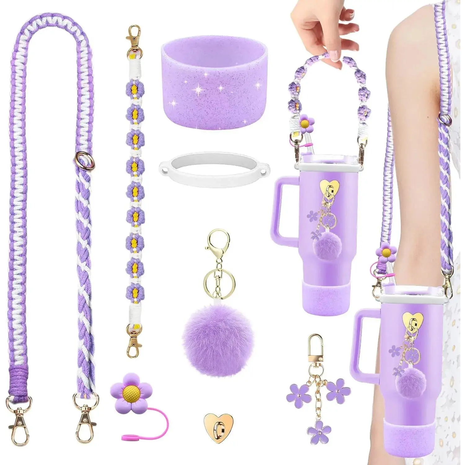 Stanley Cup Accessories Set Including Adjustable Water Bottle Shoulder &  Handle Strap, Glitter Silicone Protective Boot, Silicone Straw Topper  Cover, Cute Charms for Stanley 30oz 40oz Tumbler (Purple) - TikTok Shop