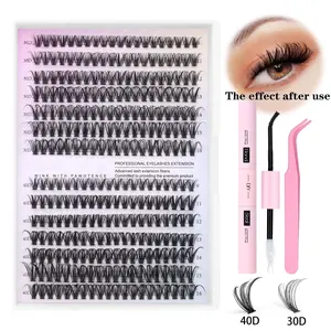 DIY Eyelash Extension Kit with 280 Pcs 30D+40D Lash Clusters, Bond and Seal and Lash Tweezers 9-16mm Mix Individual Lashes Kit for Eyelash Extensions Beginners Self Application DIY at Home