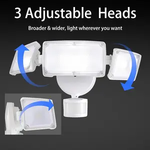 LED-MATE LED Flood Light Ultra-Bright Weather-Resistant with 3 Adjustable Heads for Porch Deck Yard Security USA Made