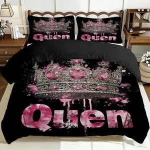 2/3 Pcs Comfortable Crown And Queen Decorative Duvet Cover Set, Soft And Breathable, 100% Polyester Fiber High-Definition Digital Printing Design, All-Season Home Gift, Machine Washable (1 Duvet Cover +1/2 Pillowcase, No Filling)