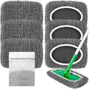 Reusable Microfiber Mop Pads Compatible with Sweeper Mop, Wet Mopping pad Refills & Washable Dry Sweeping Cloths for Use on All Sealed Floors - Stone,, Laminate & Tile (6 Grey)