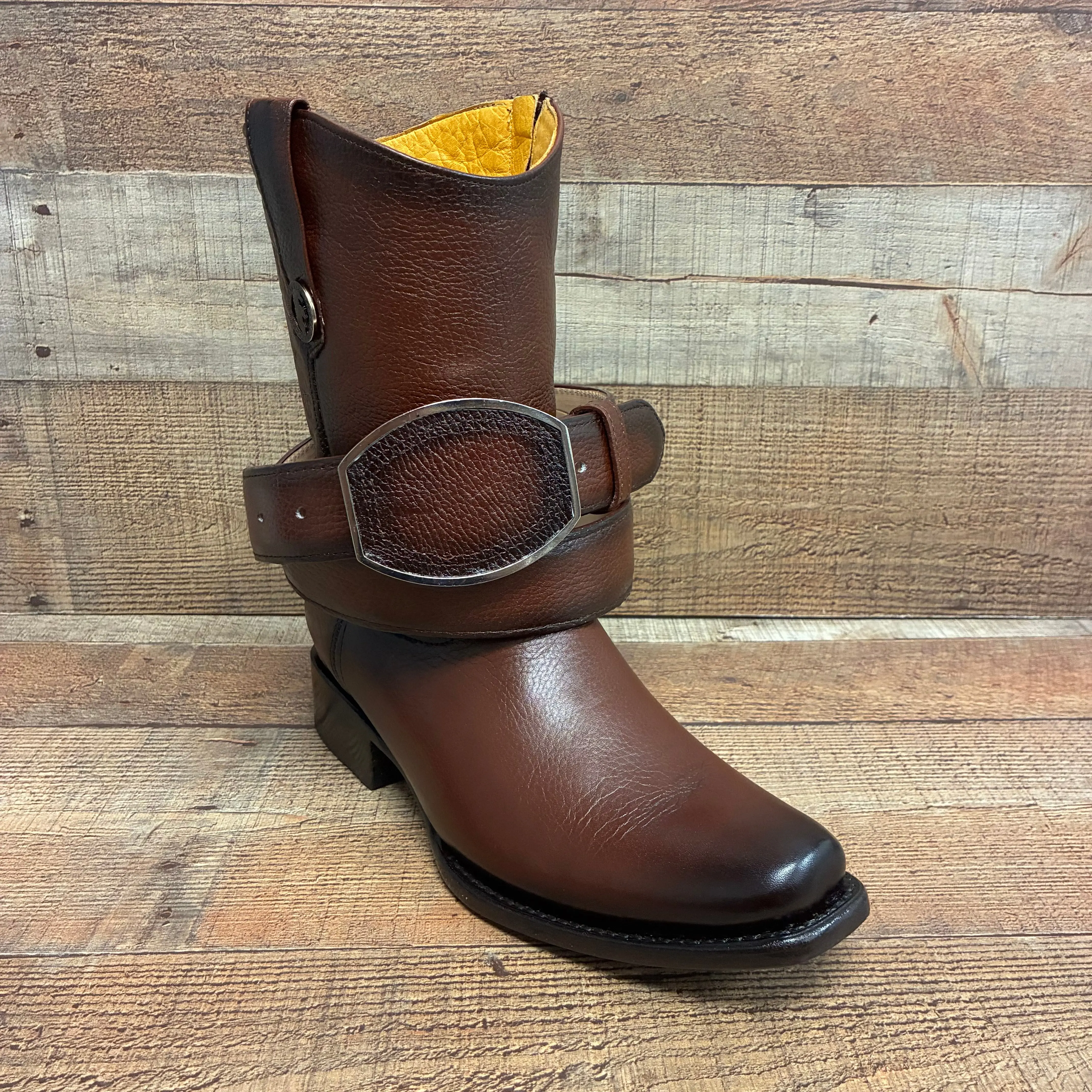 Men's Cowboy Set: Wester Zipper Genuine American Deer Leather Boots Dubai Toe Est. 264 Brandy with Belt