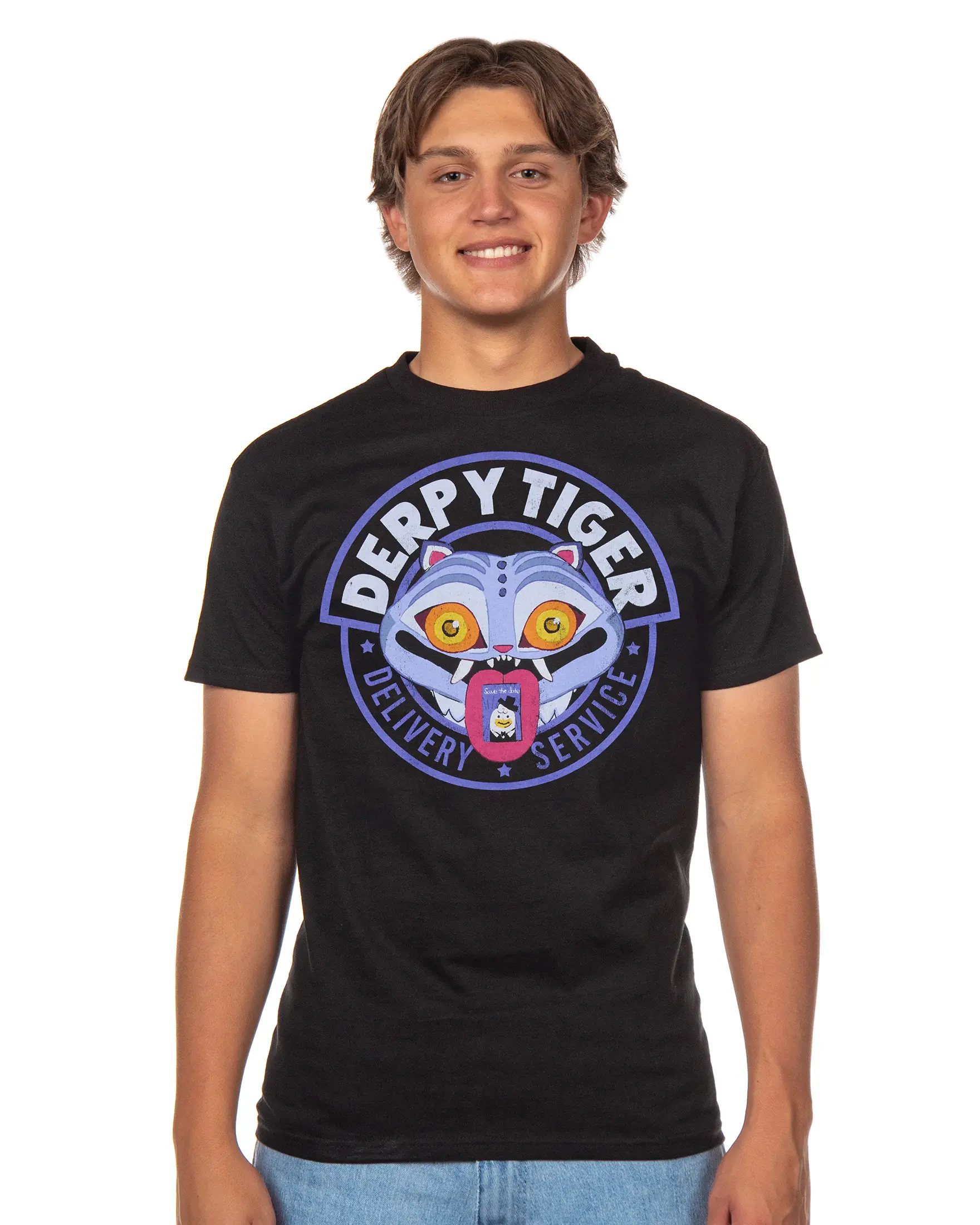 K-Pop Demon Hunters Shirt Men's Derpy Tiger Delivery Service Short Sleeve Tee