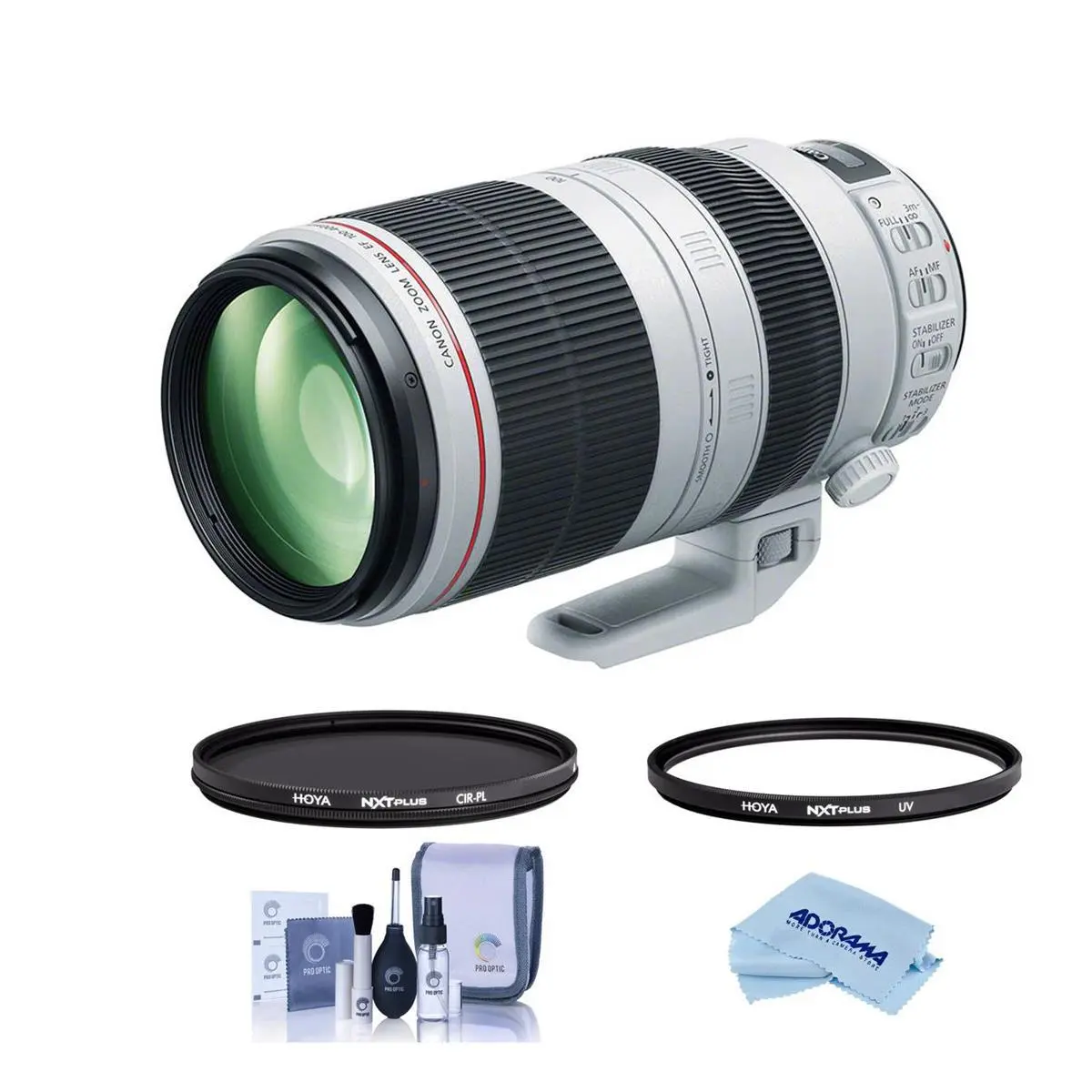 Canon EF 100-400mm f/4.5-5.6L IS II USM Lens, Bundle with Hoya 77mm UV+CPL Filter Kit, Cleaning Kit, Cleaning Cloth