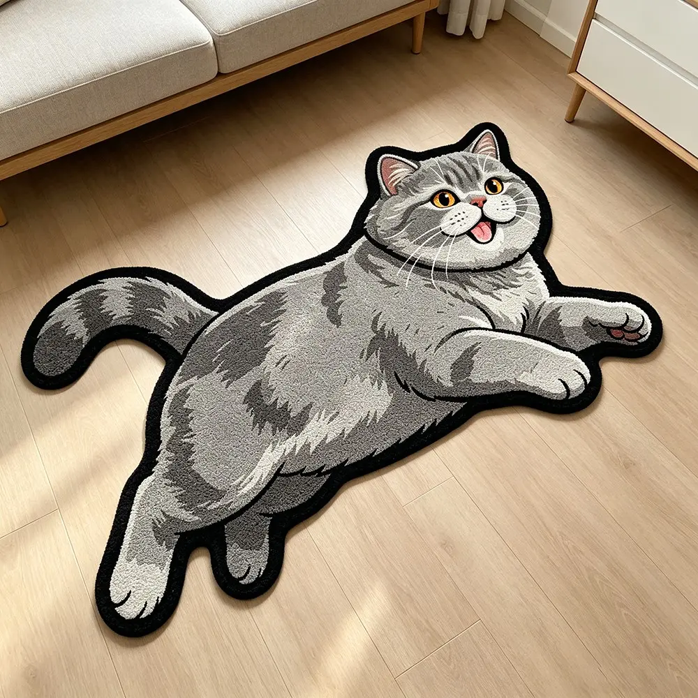 1pc Cartoon Cat Rug, Cute Lazy Cat Carpet, Non-Slip, Fun Home Decor, Living Room, Bedroom, Entryway, Staircase Mat, Non Slip Rugs