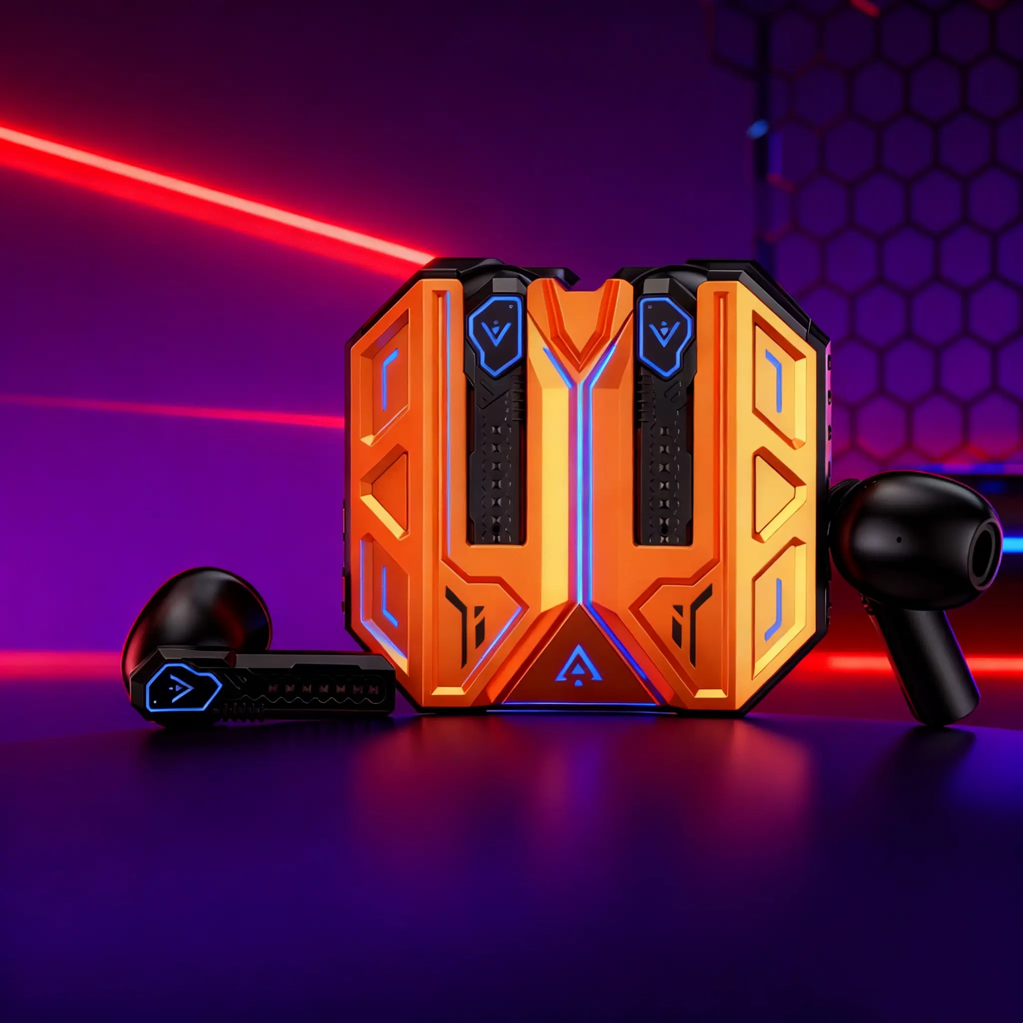 New Unique Gaming Headphones, Mechanical Style Cool Wireless Earbuds, Suitable for Gaming and Music Listening, Bluetooth-compatible Connection, Lithium Battery