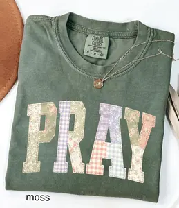Comfort Colors Pray Faux Quilted Religious TShirt, Jesus Bible Verses T-Shirt Women Gift Tee