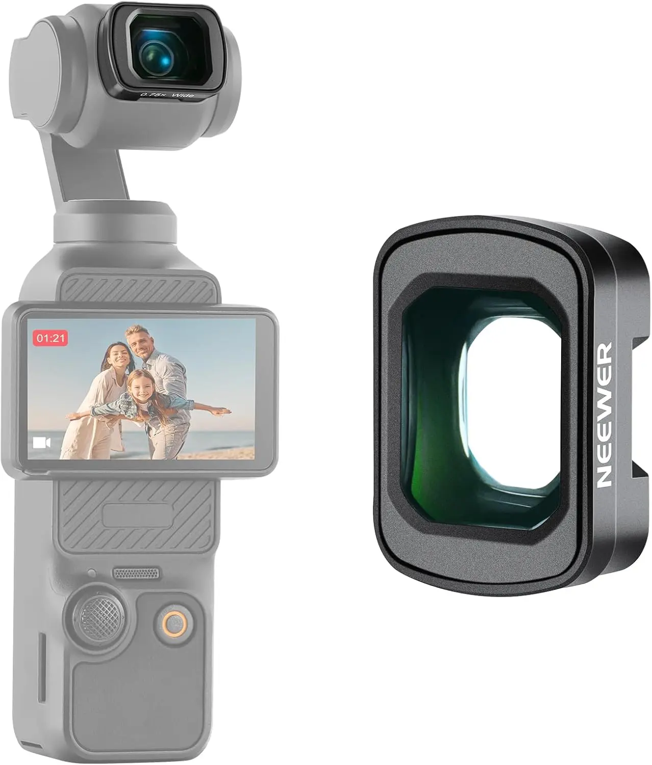 NEEWER LS-45 0.75X Wide Angle Lens For DJI OSMO Pocket 3/4, Creator Combo Accessories, Expanded FOV of 108°, Magnetic Coated Aspherical Action Camera Lens