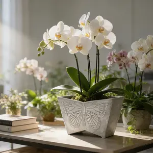 GreenShip 16 inch Planter with Butterfly Relief | Large Indoor & Outdoor Plant Pot, Weather Resistant