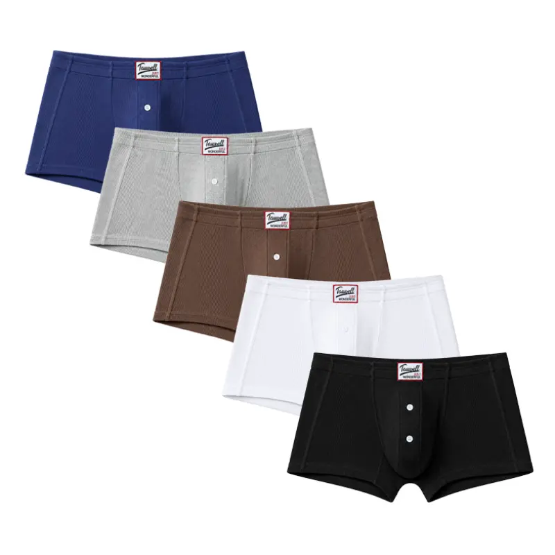 TAUWELL Men's Cotton Boxer Briefs 5/3 Pack, Premium Soft Stretch Trunk Underwear with Vintage Button Detail, Breathable Comfort Fit, Flexible Everyday Essentials-24205/25102