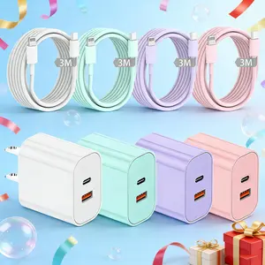 [iPhone Fast Charger Set] 1/2/3/4 Piece Pack 20W + 18W Fast Charger Set (Includes 3m USBC-Lightning Cable) - Compatible with iPhone 14/13/12/11/Pro/Pro Max, Older Colored iPhone Chargers