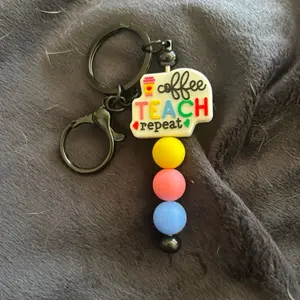 Coffee Teach Repeat Keychain with Colorful Beads for Teachers and Educators