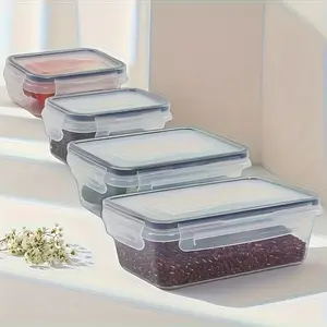 Multi functional storage box with safety lid - perfect for storing fruits, vegetables, pasta, etc. - reusable polypropylene set for microwave and kitchen storage, leak proof, Clear Plastic Containers