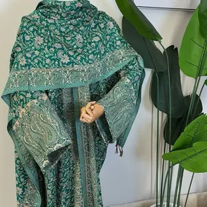 Stone Pashmina - Elegant Green Paisley Design Shawl for Women