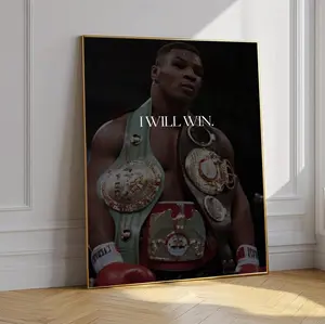 Mike Tyson Boxing Poster, "I Will Win" Quote, Vintage Champion Print, Gym Motivation Wall Art ( Unframed - Print Only )