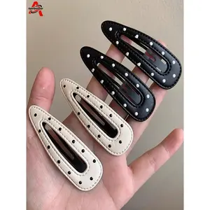 ApexSportGear 4pcs Polka Dot Leather Hair Clips Hairpins, Elegant Barrettes for Women, Versatile All-Season Hair Accessories