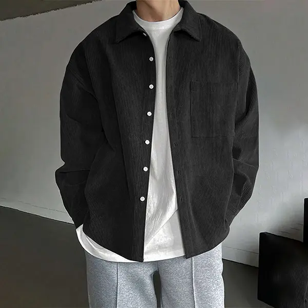 Men's Corduroy Long Sleeve Shirt Solid Color with Pocket Design and Button Front Closure  Loose Fitting Simple Casual Classic Style, Suitable For Daily Wear Going Out, For spring/autumn/Winter,Plain Top Menswear, Can Be Given As A Gift To Sons, Boyfriends
