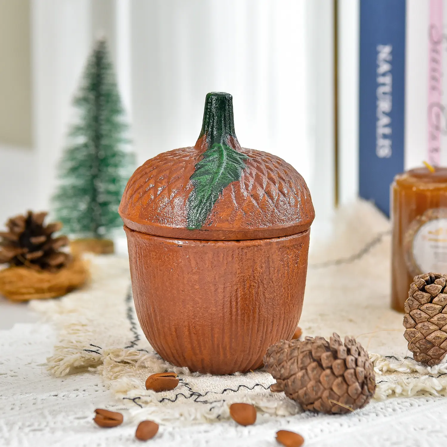 Sungmor Cast Iron Pumpkin-Shape Lidded Coffee Canister - 4.3in Vintage Home Organizer, Hand-Painted Pumpkin Jar with Lid, Lidded Container for Fall Table Decor, Halloween