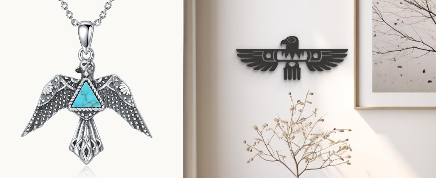 Turquoise Thunderbird Necklace 925 Sterling Silver Genuine Turquoise Gemstone Southwestern Thunderbird Pendant Western Jewelry Gifts for Women Turquoise Thunderbird Necklace 925 Sterling Silver Genuine Turquoise Gemstone Southwestern Thunderbird Pendant Western Jewelry Gifts for Women