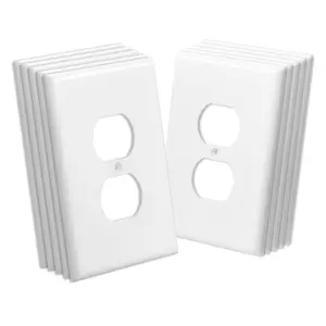 VEVOR 1 - Gang Duplex Outlet Covers, 10 Pack Standard Size Wall Outlet Cover, Unbreakable and Impact - Resistant Polycarbonate Thermoplastic, Dual Receptacle Faceplate, for Electrical Outlets, White