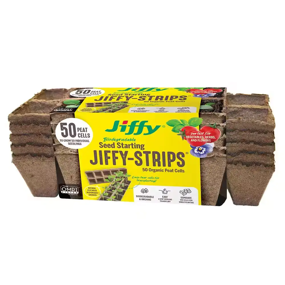 NEW 50-Cell Peat Strip Seed Starter Trays — Ideal for Germination & Easy Transplanting Jiffy