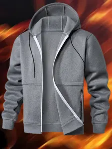 Men's Casual Long Sleeve Zip-Up Knit Hoodie Jacket, Comfortable Loose-Fitting Outdoor Coat for Fall & Winter, Breathable Sporty Outerwear for Home & Travel