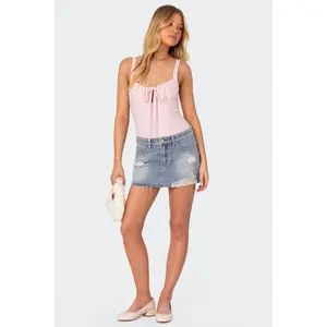 Ginnie Low Rise Distressed Denim Mini Skirt