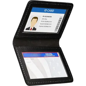 Duty Leather 2 ID Leather Bifold License Holder Dual Double I.D. Case Card  Slim Wallet (Black)