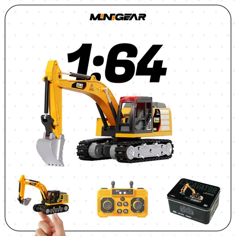 MiniGear 1/64 Mini Alloy RC Excavator - Upgrade Toy Construction Vehicle with Lights & Sounds, USB-C Rechargeable, Remote & App Control, Loader Feature, Travel Toy, Premium Metal Gift Box, Kids' Holiday Gift
