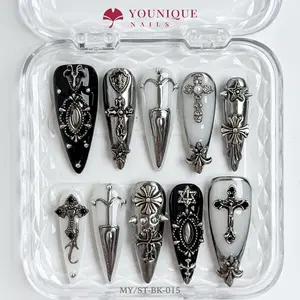 Younique Nails 2025 | MY Studio | Myth Relic | 10PCS 100% Handmade Press-On Nails | Reusable Colorful Art Glossy Design Acrylic Luxury Long Lasting 3D Stylish Office Wear Floral Embellished Rhinestone salon-quality