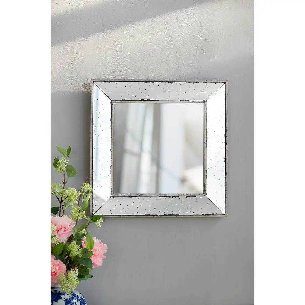 Antique Silver MDF-Glass Hexagon Bathroom Mirror - 18.1x1.4x18.1 in Distressed Wall-Mounted Decorative Wall Decoration, Durable Accent for Living Room