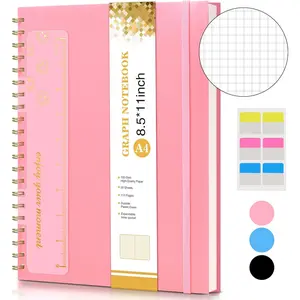 Graph Paper Notebook - Spiral Notebook Journal 8.5" x 11" - A4 Large Grid Paper - 100 GSM -  Plastic Hardcover for Women & Men