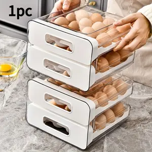 Large 32-Grid Transparent Double-Layer Egg Storage Box with Drawer - Durable PET+PP Material, Ideal for Refrigerator Organization, Keeps Eggs Fresh & Organized, Egg Holder for Refrigerator