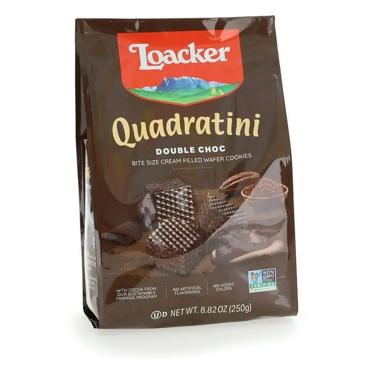Loacker Quadratini Double Chocolate Wafer  Cookie Bag 8.8 oz 6 ct