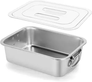 Stainless Steel Nonstick Deep Lasagna Pan with Transparent Lid & Handles, 4 Inch Extra Deep 7.4 QT Large Baking Pan for Lasagna, Casserole, Brownie, Sourdough Bread (14x10.6x4 Inch)