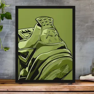 Home Decor Printed Poster, Wall Art, Art by L’rochae ,, Black Art, Physical Print, Jordan 4 Kaws Green Sneaker Poster