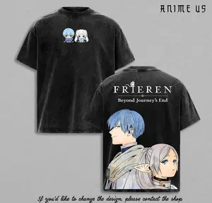 Frieren Beyond Journey’s End Shirt – Vintage Washed Frieren x Himmel Anime Graphic Tee, Fantasy Adventure Aesthetic Print, Oversized Soft Cotton Streetwear, Unisex Casual Apparel, Gift for Frieren Fans