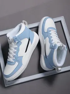 Men's Colorblock Lace Up High Top Skate Shoes, Casual Comfortable Breathable Sports Shoes, Fashionable Skate Shoes for Outdoor Sports, Colorblock Patchwork Sneakers