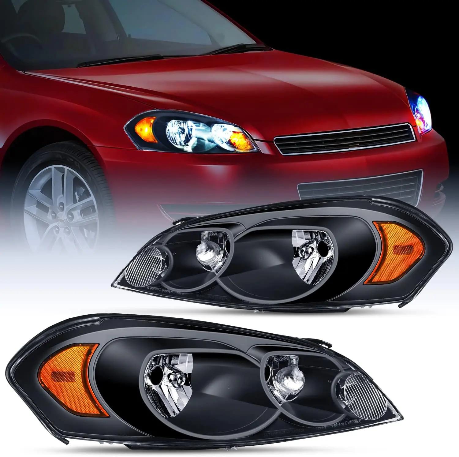 Nilight Vented Headlight Assembly Pair Set - Vented Lens Headlamp with H9/H11 Bulb, Waterproof, OE Fitment, Shock-Resistant, UV-Resistant Black Housing, Amber Reflector, Replacement for 2006-2016 Impala, 2006-2007 Monte Carlo, Headlight Vented