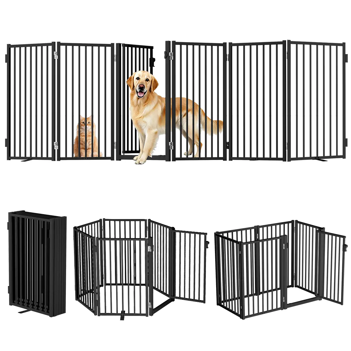 PAWGIANT Pet Gate, 120''Extra Wide Foldable Dog Fence Indoor, 32''Height Dog Gate for Fireplace, Garden, Black
