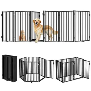 PAWGIANT Pet Gate, 120''Extra Wide Foldable Dog Fence Indoor, 32''Height Dog Gate for Fireplace, Garden, Black