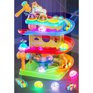 2-in-1 Rolling Ball & Car Ramp Race Track for Toddlers, Hammer Ball Drop Toy for Boys & Girls, Interactive Toys w/Sensor Lights - Montessori STEM Learning Toys - Brithday Gift for Kids 1-5+ Year Old(Gag Toys & Practical Jokes)(Gag Toys & Practical Jokes)