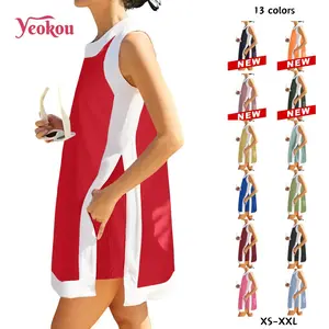 Yeokou Women's 2 Piece Outfits Sets Casual Color Block Crewneck Short Sleeveless Pullover Tops Matching Shorts with Pockets Womenswear Lightweight, Women's Clothes, 2 Piece Sets,summerwins,summeroutfits,vacationoutfits,bathingsuitwomenset,beachoutfits