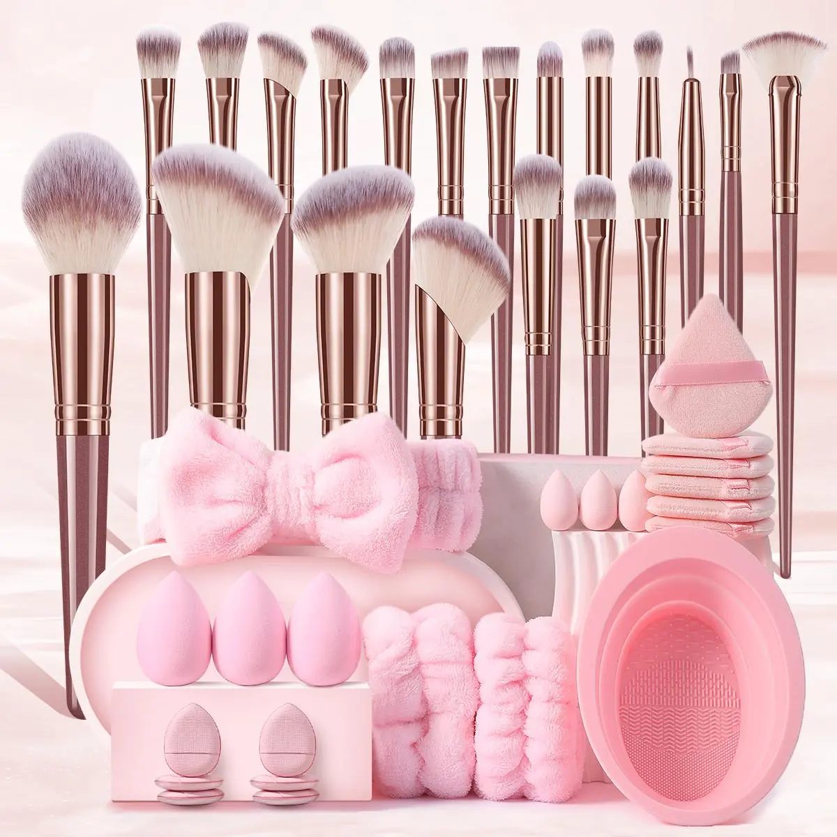 Makeup Tool Set, 42pcs/set Makeup Brush & Sponge & Headband & Wristband & Powder Puff & Brush Bowl, Professional Makeup Tools for Women, Cosmetic,Gifts For Women